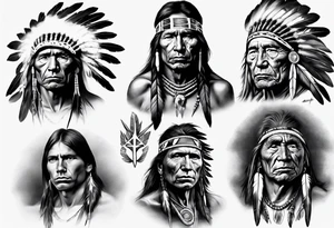 Native American theme young man photorealism tattoo idea