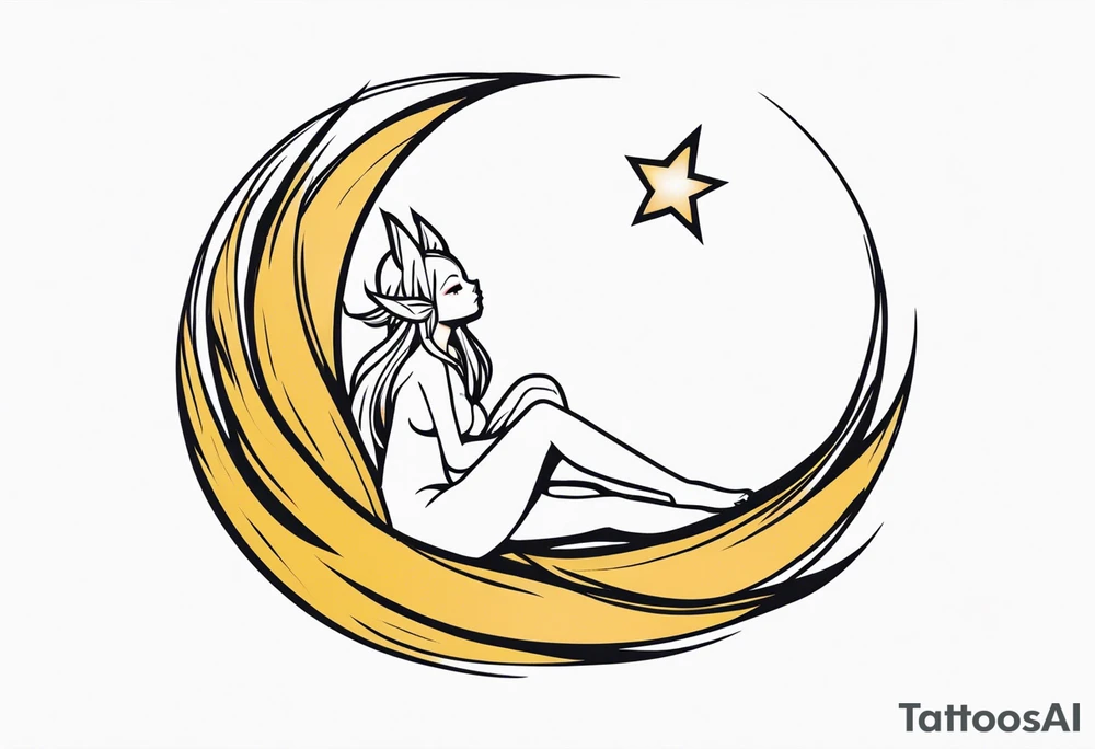 A fairy with a tail inspired by the logo of the show called Fairy Tail in a fetal position leaning in tattoo idea
