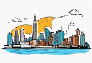 NYC skyline on the left and the right with the island of cuba in  the middle tattoo idea