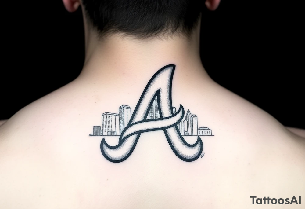 Atlanta Braves letter logo “A” overlapping a piece of the Atlanta skyline in the back. Small and jam packed tattoo idea