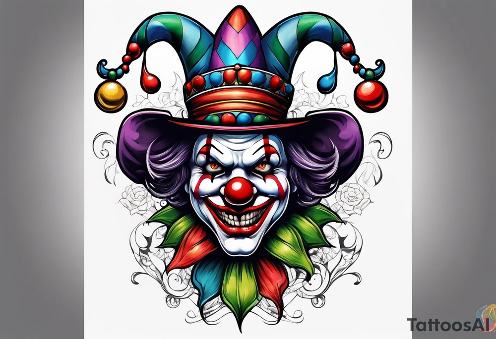 Split-faced jester clown tattoo idea