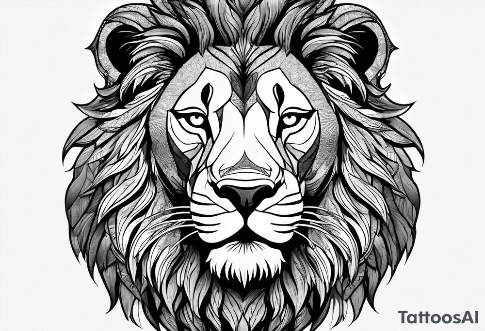 Africa continent shape with a detailed roaring lion face filling the inside tattoo idea