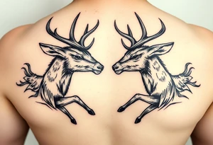 Two deer hitting horns  not kissing  with in a low down stance tattoo idea