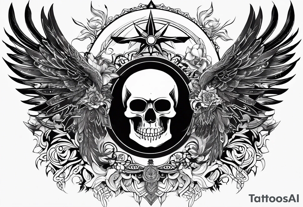 black kali, goddess pirate, pachamama, valkrye, warrior, skull, lotus azul, wing, eagle, zenza resonance, stars tattoo idea