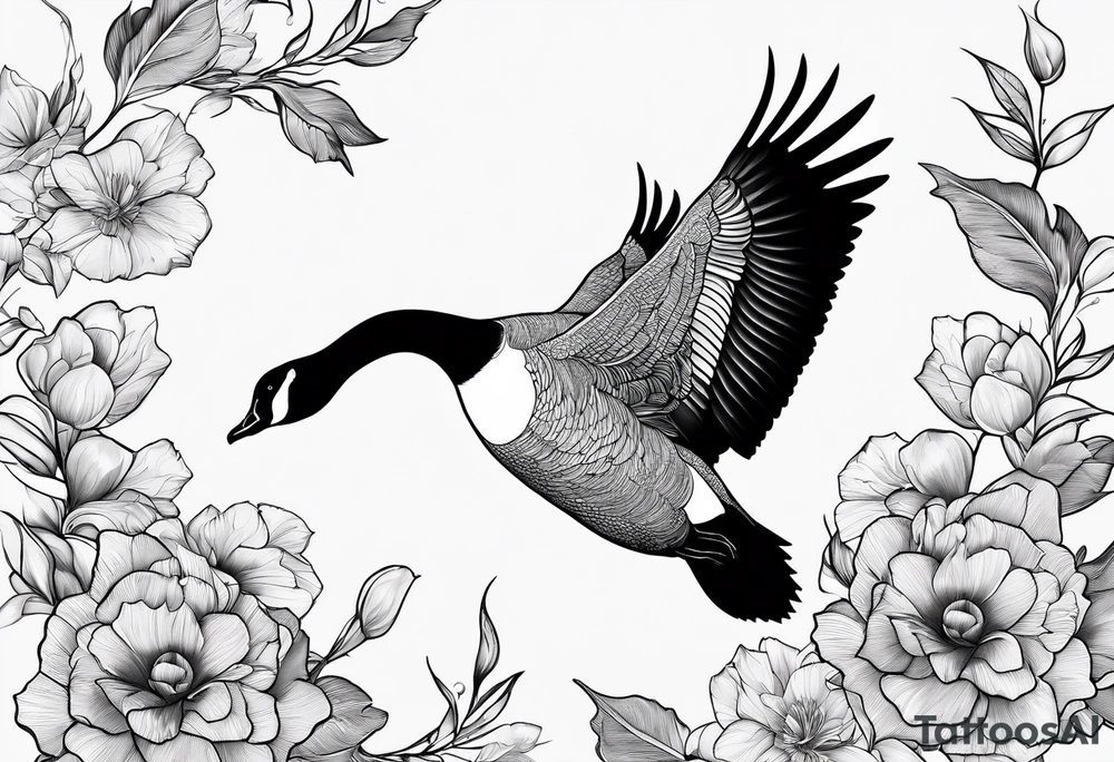 canadian goose taking off profile flowers tattoo idea