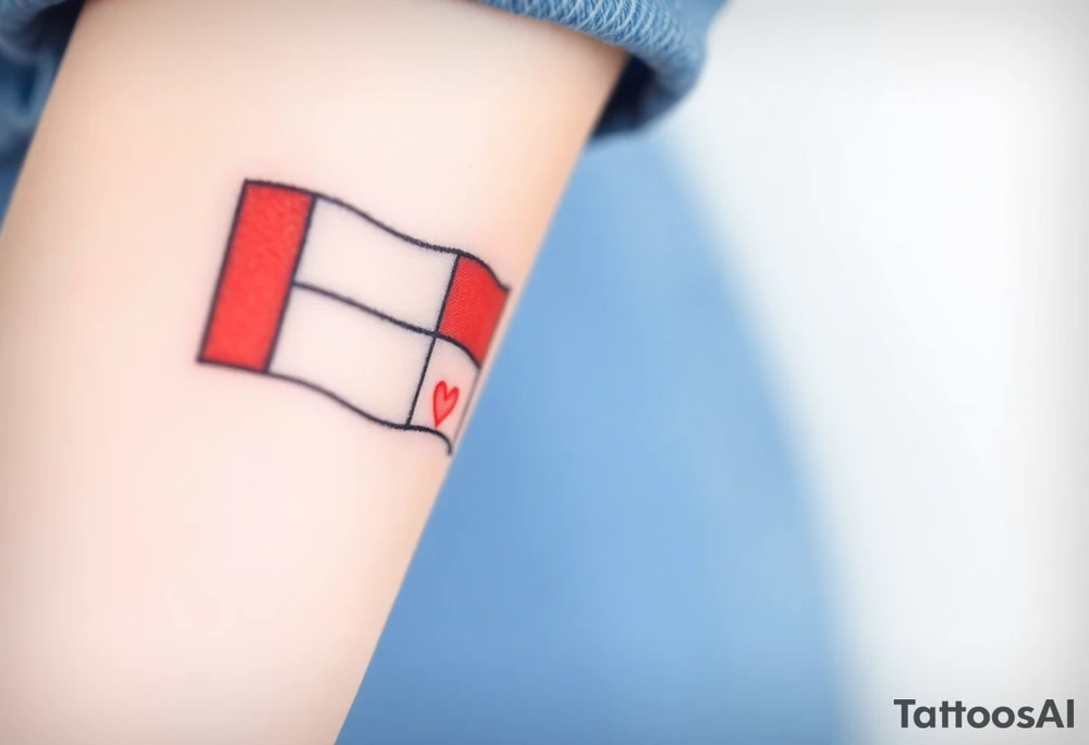 A minimalist Czech flag (blue, white, red) outline, with delicate shading and a small heart incorporated into the design. tattoo idea