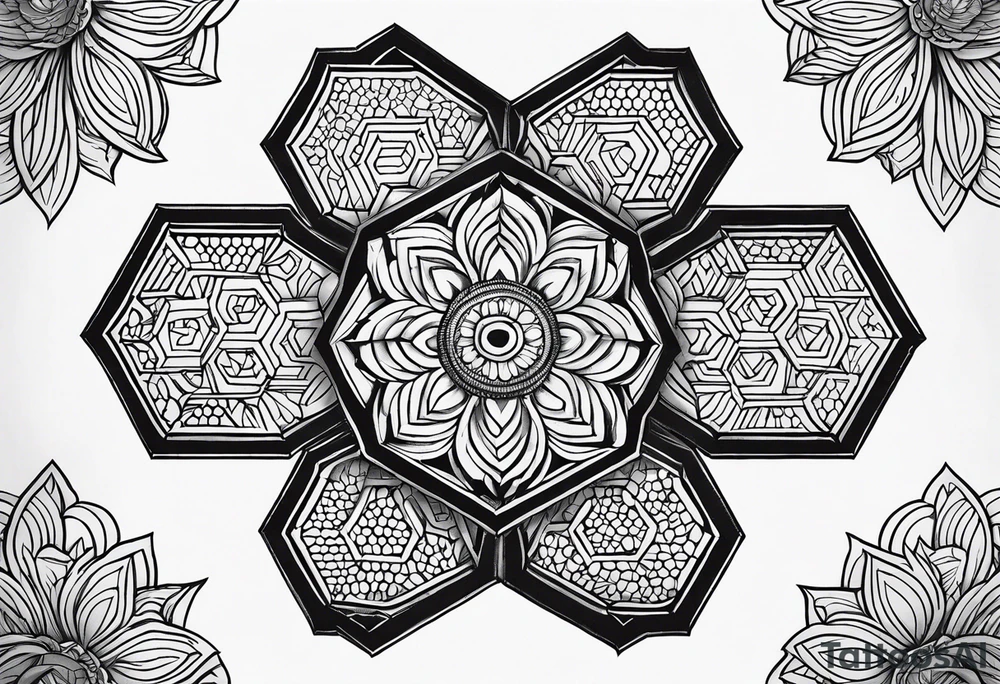 Mandala honeycomb hexagon tattoo idea