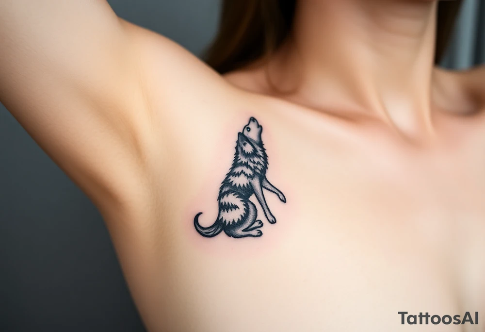 Lone wolf howling at the moon in the forest in the night Columba star tattoo idea