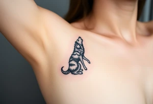 Lone wolf howling at the moon in the forest in the night Columba star tattoo idea