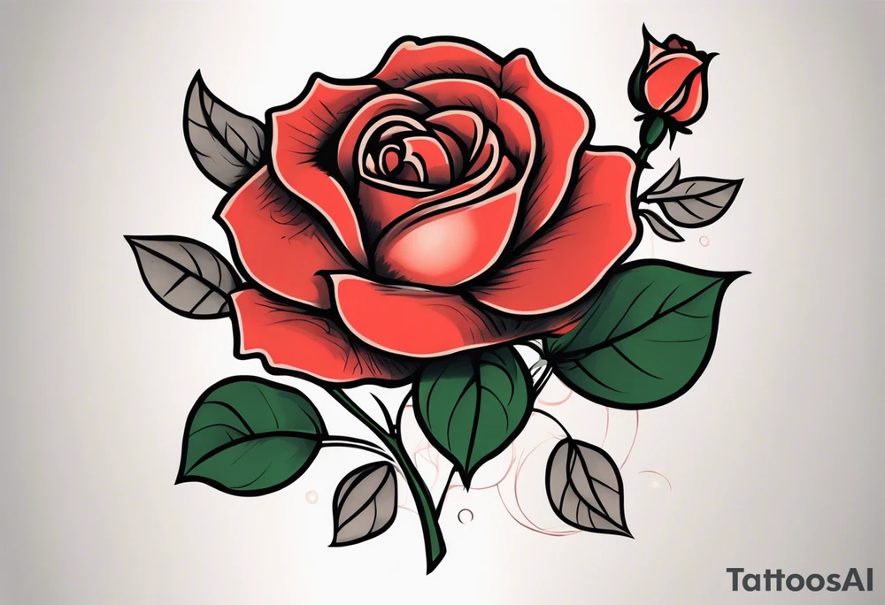 traditional style rose tattoo with the number 5 in it tattoo idea