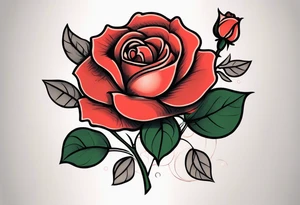 traditional style rose tattoo with the number 5 in it tattoo idea