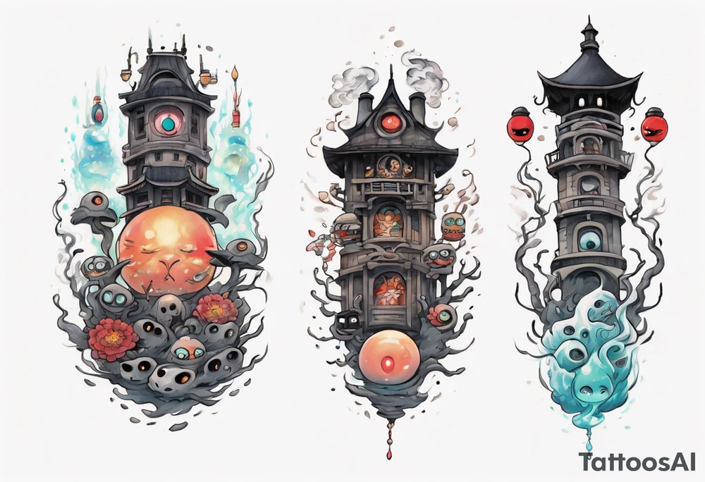 spirited away, chihiro, soot sprites, neotraditional style tattoo forearm tattoo idea