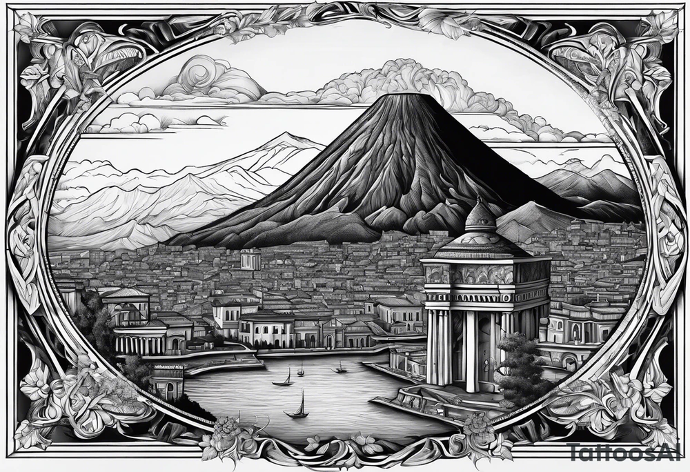 Put the Vesuvius and random coordinates in Naples together tattoo idea