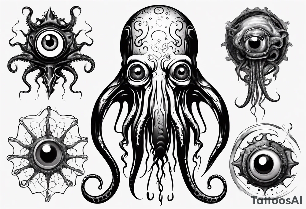 lovecraft theme with tentacle+++ and eyes tattoo idea