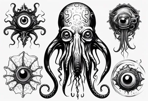 lovecraft theme with tentacle+++ and eyes tattoo idea