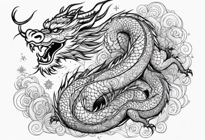 japanese dragon cute , celestial, cross, snowflake tattoo idea