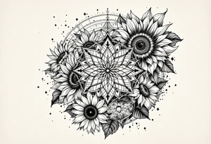 intricate mandala with sacred geometry and sunflowers tattoo idea