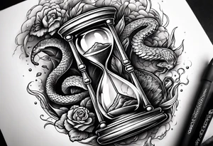 Snake surrounding an hourglass AND a thunder tattoo around forearm tattoo idea