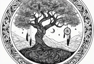 Tree of life with dream catcher tattoo idea