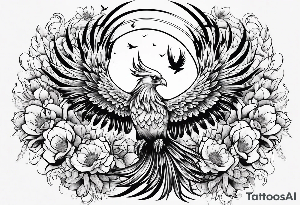 Phoenix rising blossoms tattoo idea