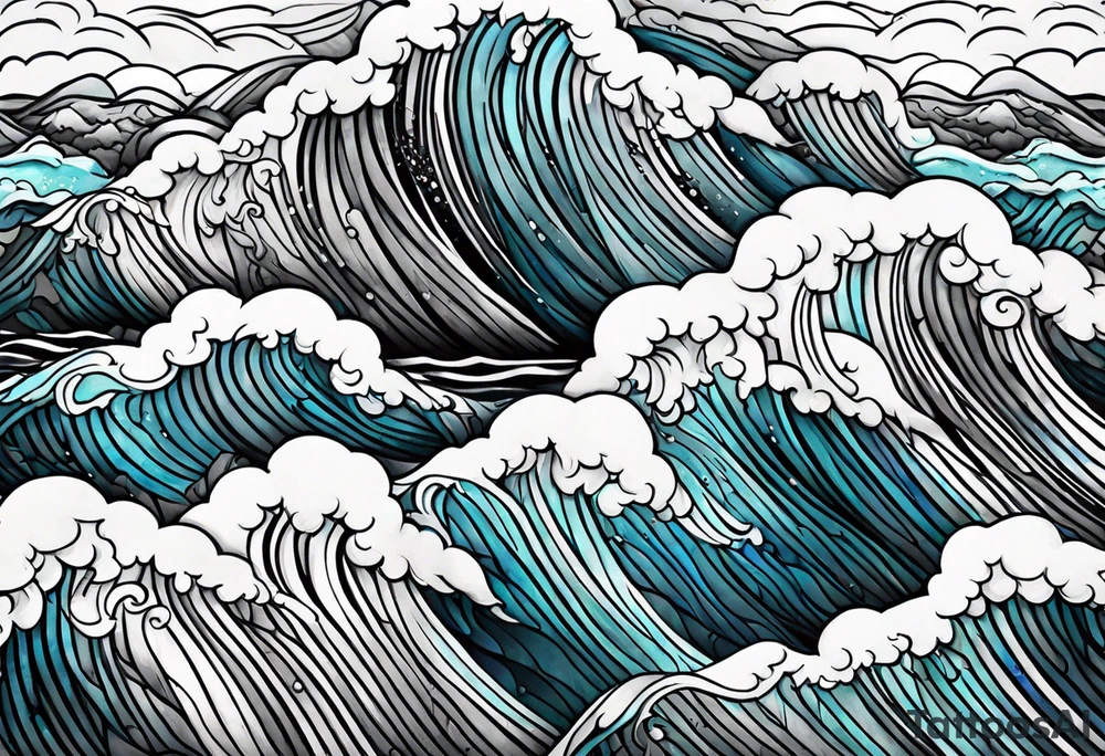 stormy sea waves, full-length woman in the middle of the storm tattoo idea