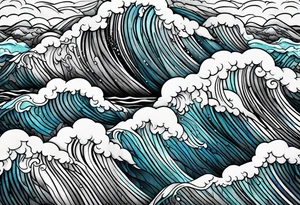 stormy sea waves, full-length woman in the middle of the storm tattoo idea
