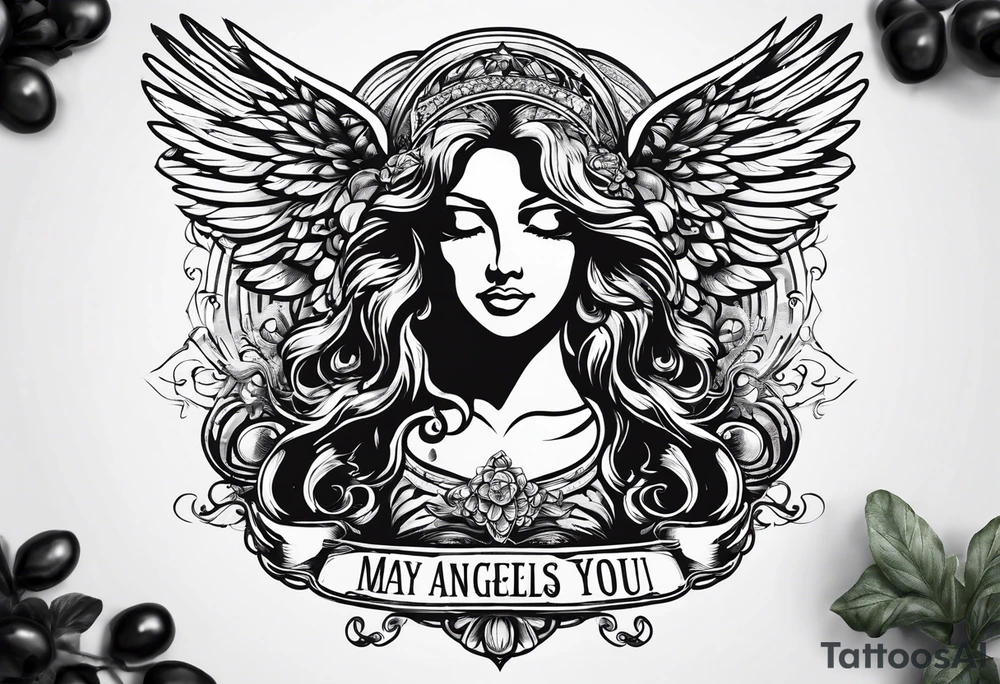 Postage stamp shape, words: may angels lead you in, tattoo idea