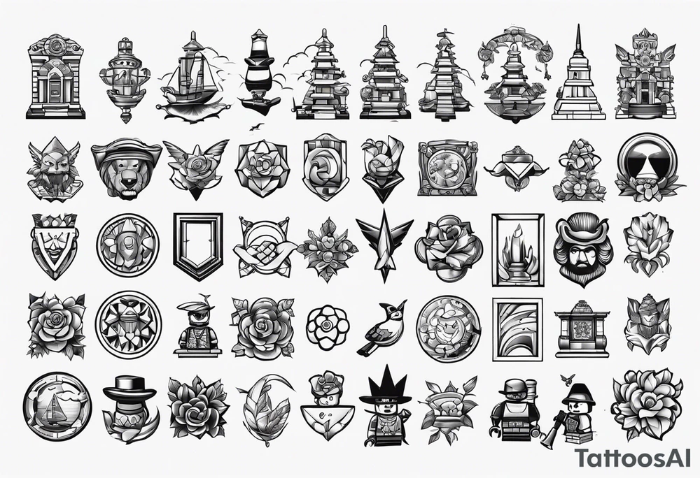 Variety of Lego traditional style flash sheet tattoo idea