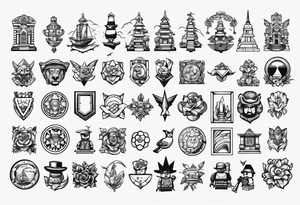 Variety of Lego traditional style flash sheet tattoo idea