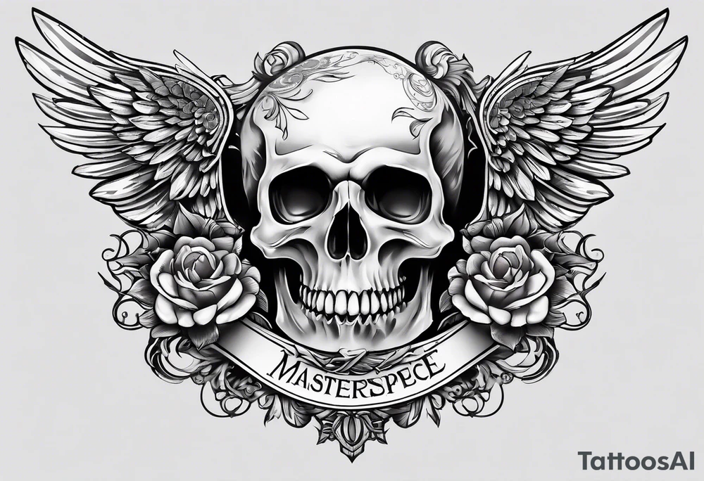 chest skull and wings tattoo idea
