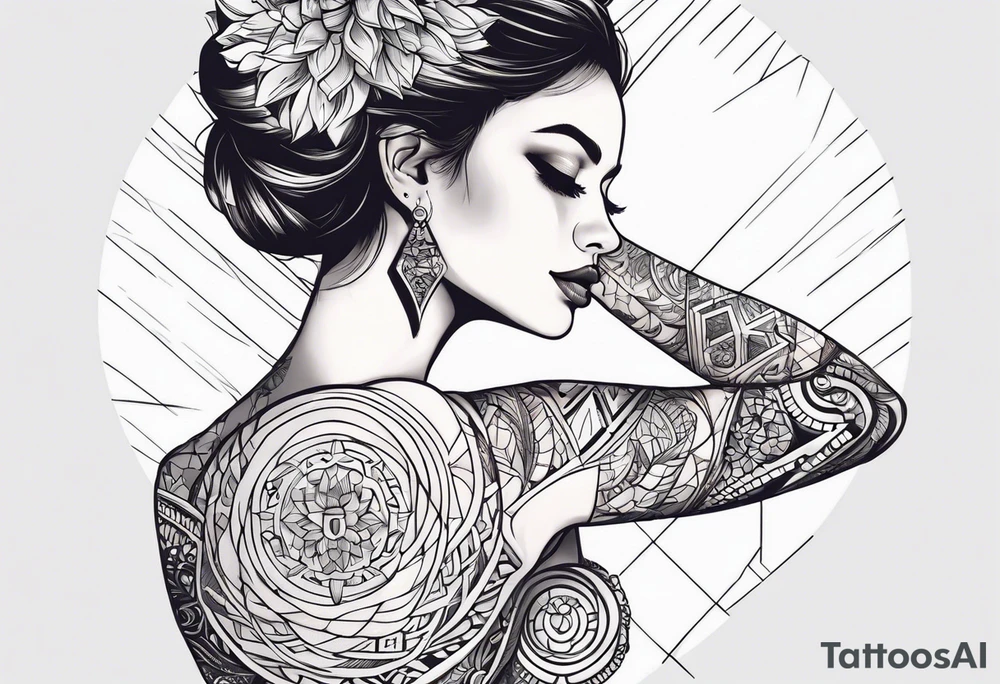 Woman , hands over head , holding orb of life tattoo idea