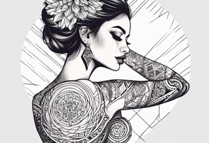 Woman , hands over head , holding orb of life tattoo idea