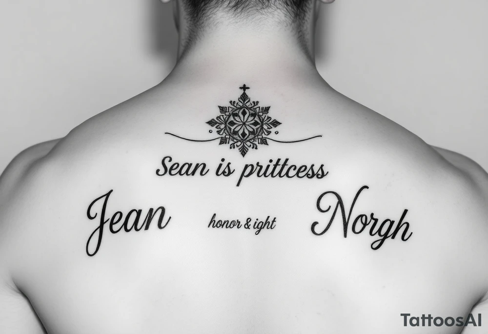 Meaning of the names Jean God is gracious, Sara princess, Nora honor & light tattoo idea