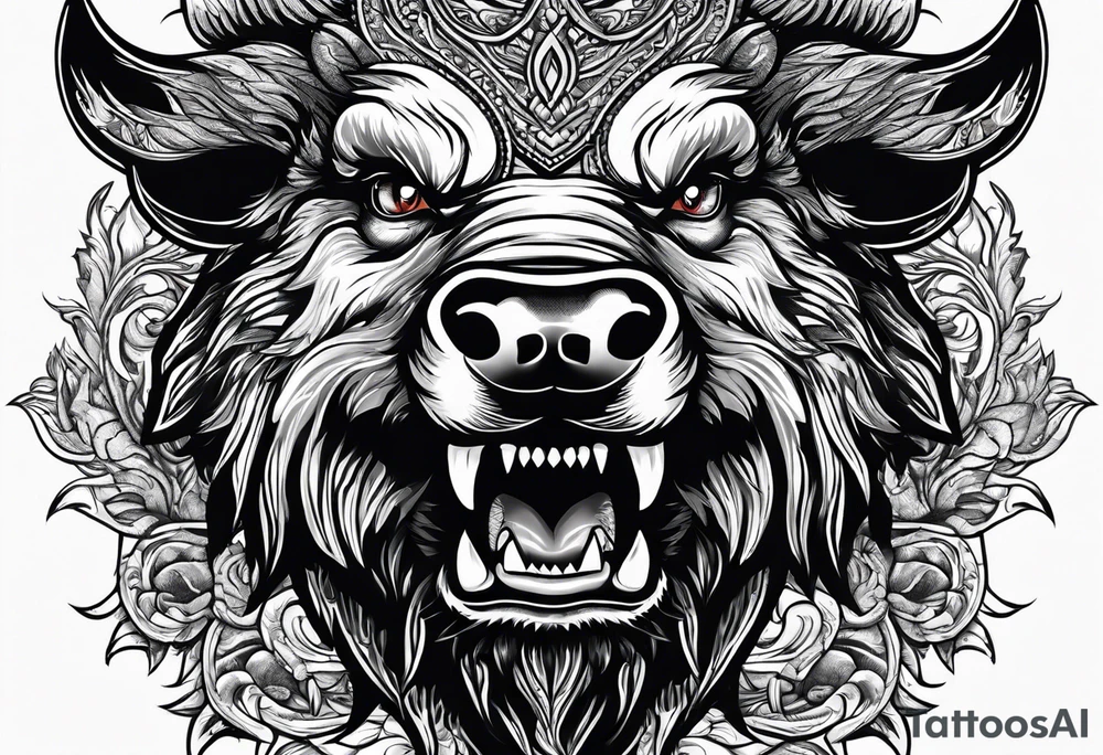 angry boar front tattoo idea