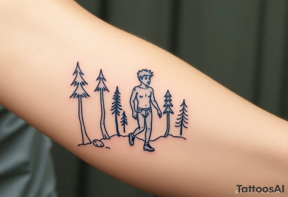 nude young man walking in the forest tattoo idea