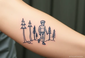 nude young man walking in the forest tattoo idea