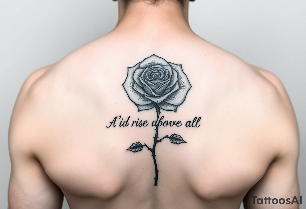 forearm rose tattoo with thorns saying rise above all tattoo idea