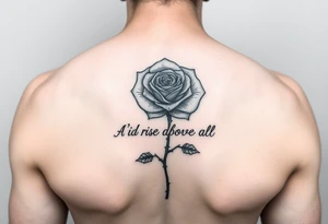 forearm rose tattoo with thorns saying rise above all tattoo idea