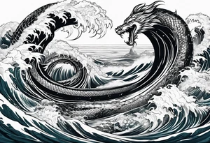 Almighty Jesus Christ fighting a powerful Serpent in the ocean tattoo idea