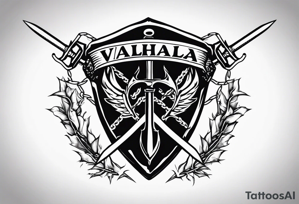 Valhalla sword shield barb wire chain tattoo idea