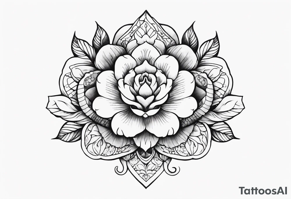 middle of the chest, naturalistic, floral maybe or snake minimalist complex tattoo maybe animals included around 15 cm wide tattoo idea