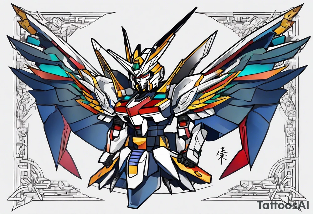 would like a gundamwing wing zero embedded with samurai background tattoo idea