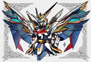 would like a gundamwing wing zero embedded with samurai background tattoo idea