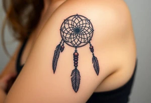 native dreamcatcher with flowing feathers and sacred beads tattoo idea
