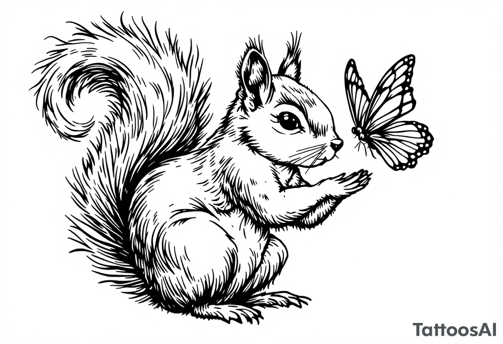 A Squirrel with a butterfly in hands tattoo idea