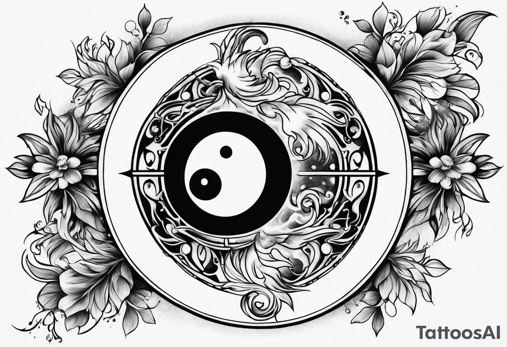 yin yang with fire and water and technology and nature tattoo idea