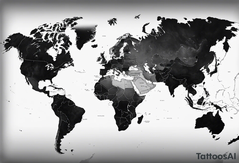 the earth with a flat map design without borders with light shading tattoo idea the earth with a flat map design without borders with light shading tattoo idea