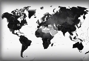 the earth with a flat map design without borders with light shading tattoo idea