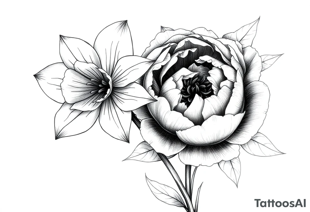 Daffodil Tulip and peony tattoo idea