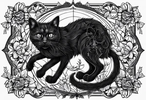 Ethereal witchy garden black cat spider black wudow tattoo idea